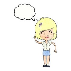 cartoon pretty woman with idea thought bubble N76