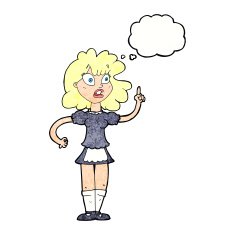 cartoon worried maid with thought bubble N11