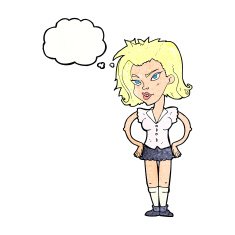 cartoon woman with hands on hips thought bubble N230