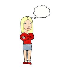 cartoon woman with folded arms thought bubble N31