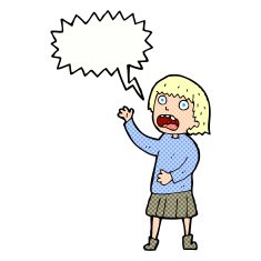 cartoon stressed out woman with speech bubble N24