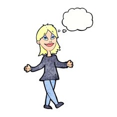 cartoon woman with no worries thought bubble N39