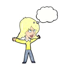 cartoon woman gesturing with thought bubble N31