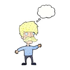 cartoon man with mustache waving thought bubble N31