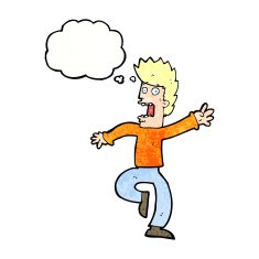 cartoon frightened man with thought bubble N88