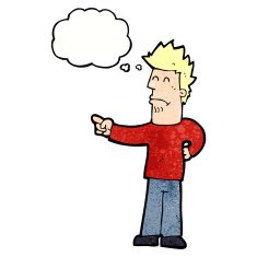 cartoon man pointing with thought bubble N207