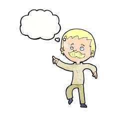cartoon man with mustache pointing thought bubble N32