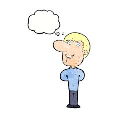 cartoon happy man with thought bubble N482