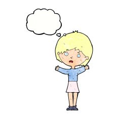 cartoon worried woman with thought bubble N82