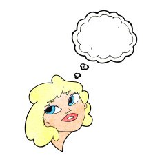 cartoon happy woman with thought bubble N273