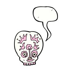 cartoon sugar skull with speech bubble N4
