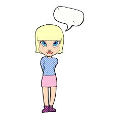 cartoon woman standing with speech bubble N24
