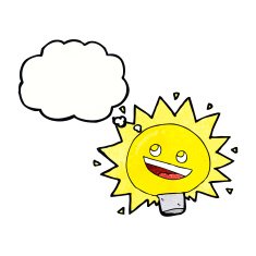 cartoon electric light bulb with thought bubble N5