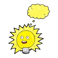cartoon electric light bulb with thought bubble N6
