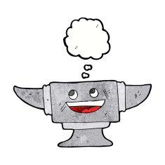 cartoon blacksmith anvil with thought bubble N3