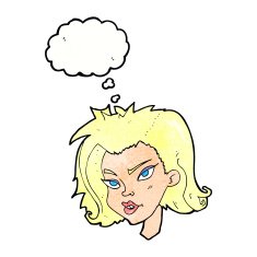 cartoon female face with thought bubble N159