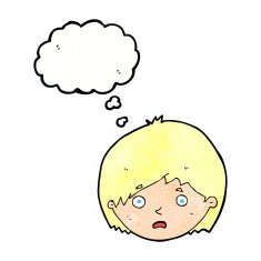cartoon unhappy boy with thought bubble N63