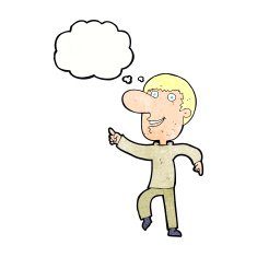 cartoon happy man dancing with thought bubble N42