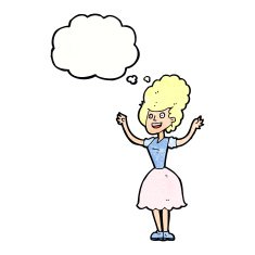 cartoon happy 1950's woman with thought bubble N11