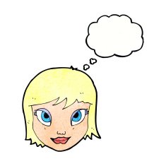 cartoon female face with thought bubble N160