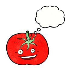 cartoon tomato with thought bubble N50