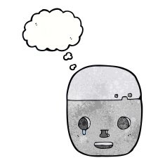 cartoon robot head with thought bubble N65