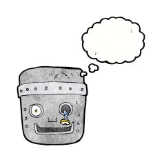 cartoon robot head with thought bubble N66