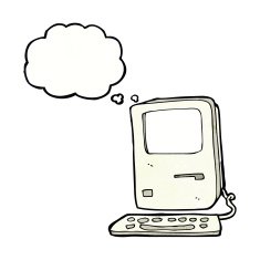 cartoon old computer with thought bubble N24