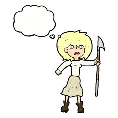 cartoon woman with harpoon thought bubble N11
