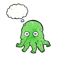 cartoon alien squid face with thought bubble N32