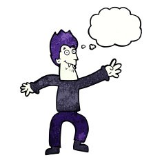 cartoon vampire with thought bubble N135