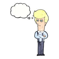 cartoon annoyed man with thought bubble N83