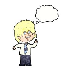 cartoon school boy with idea thought bubble N31