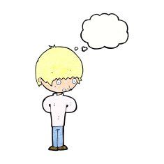 cartoon nervous boy with thought bubble N11