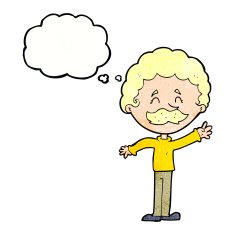 cartoon man with mustache waving thought bubble N32