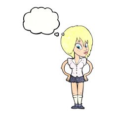 cartoon woman with hands on hips thought bubble N232