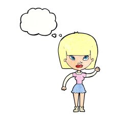 cartoonw woman waving with thought bubble N3