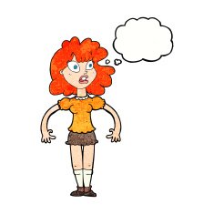 cartoon pretty girl with shocked expression thought bubble N11