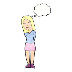 cartoon woman waiting with thought bubble N20