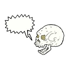 cartoon spooky skull with speech bubble N171