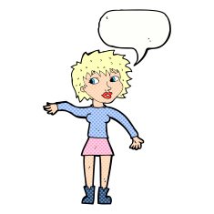cartoon friendly woman waving with speech bubble N59