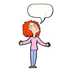 cartoon curious woman looking upwards with speech bubble N12