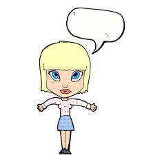 cartoon woman shrugging with speech bubble N70