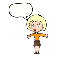 cartoon bored woman with speech bubble N33