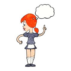 cartoon waitress calling order with thought bubble N11