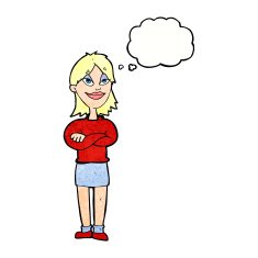 cartoon proud woman with thought bubble N32