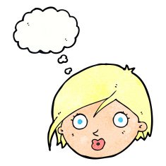 cartoon surprised female face with thought bubble N67