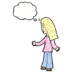 cartoon woman with open arms thought bubble N108