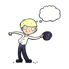 cartoon man tipping hat with thought bubble N9