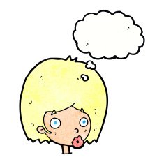 cartoon surprised female face with thought bubble N68
